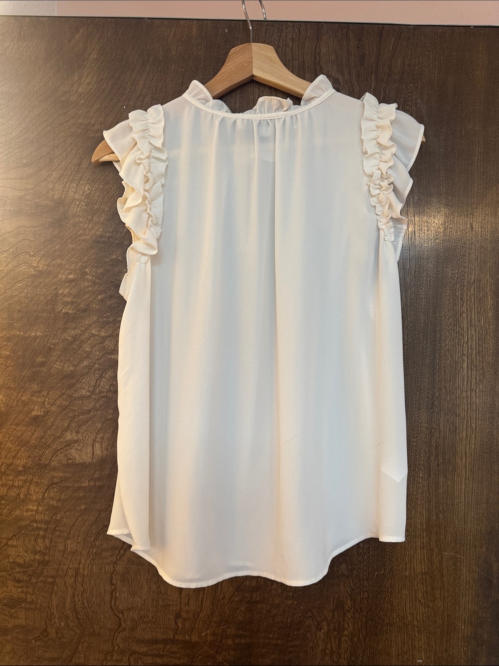 LOFT Cream Ruffle Sleeve Keyhole Blouse - Picture 6 of 7